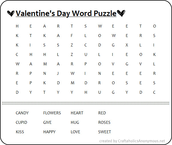 Free Valentine's Day Word Puzzle printable
