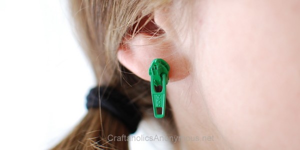 green zipper earrings