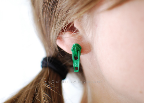 green zipper earrings