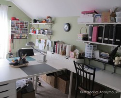light and airy craft room with tons of storage
