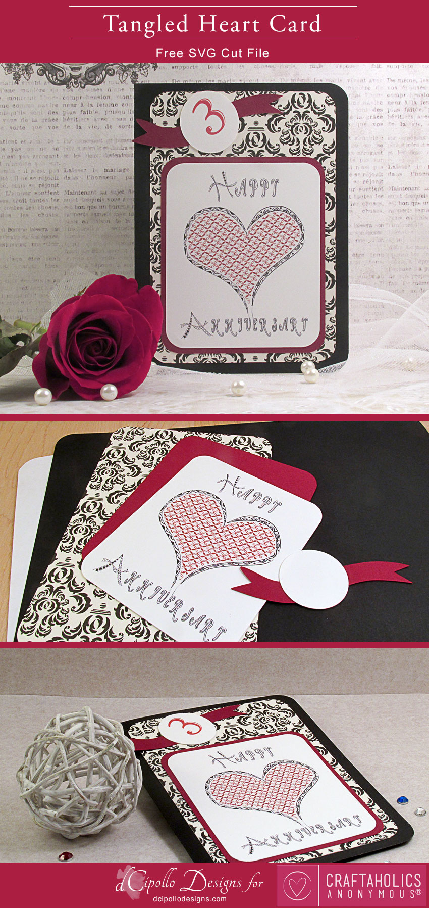 Craftaholics Anonymous Tangled Heart Card Free Svg Cut File