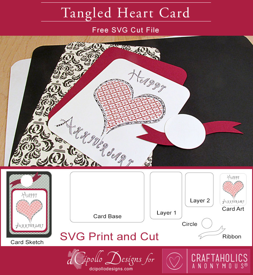 Craftaholics Anonymous Tangled Heart Card Free Svg Cut File