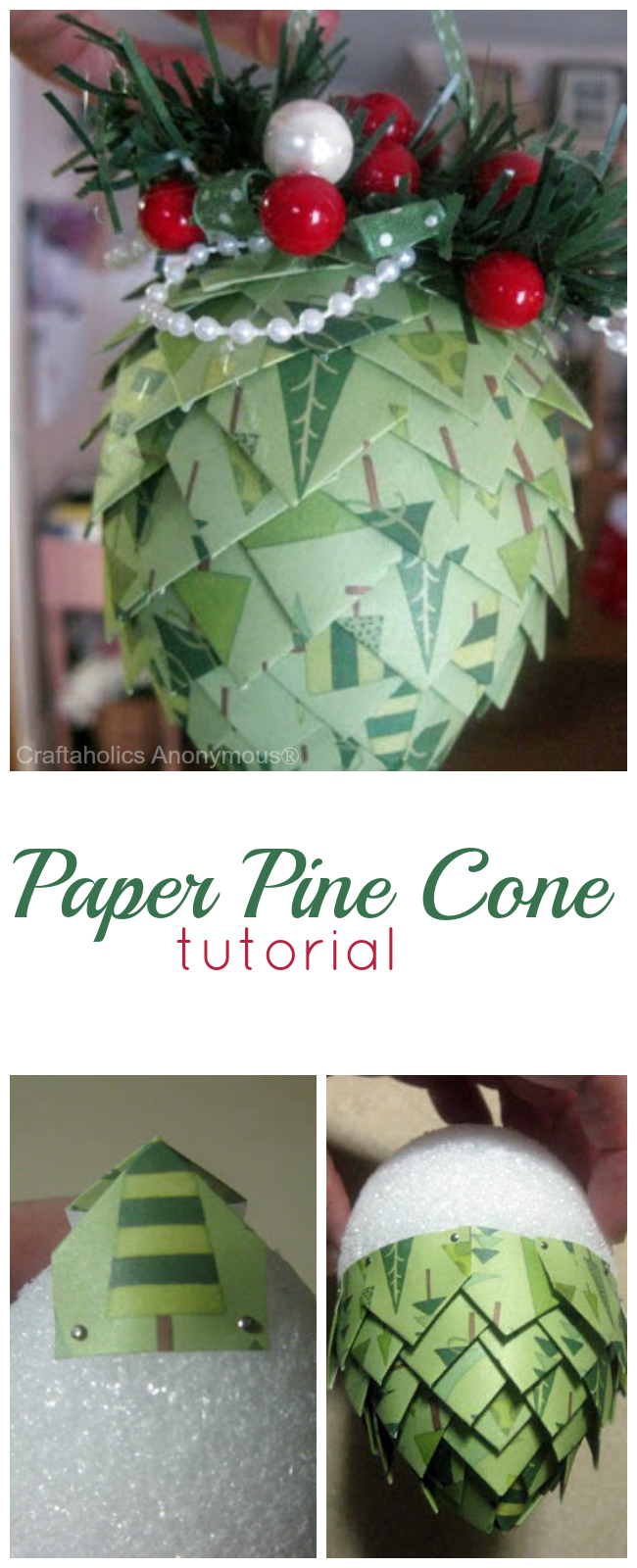 paper pine cone tutorial. These are great for ornaments, garlands, or gift toppers!