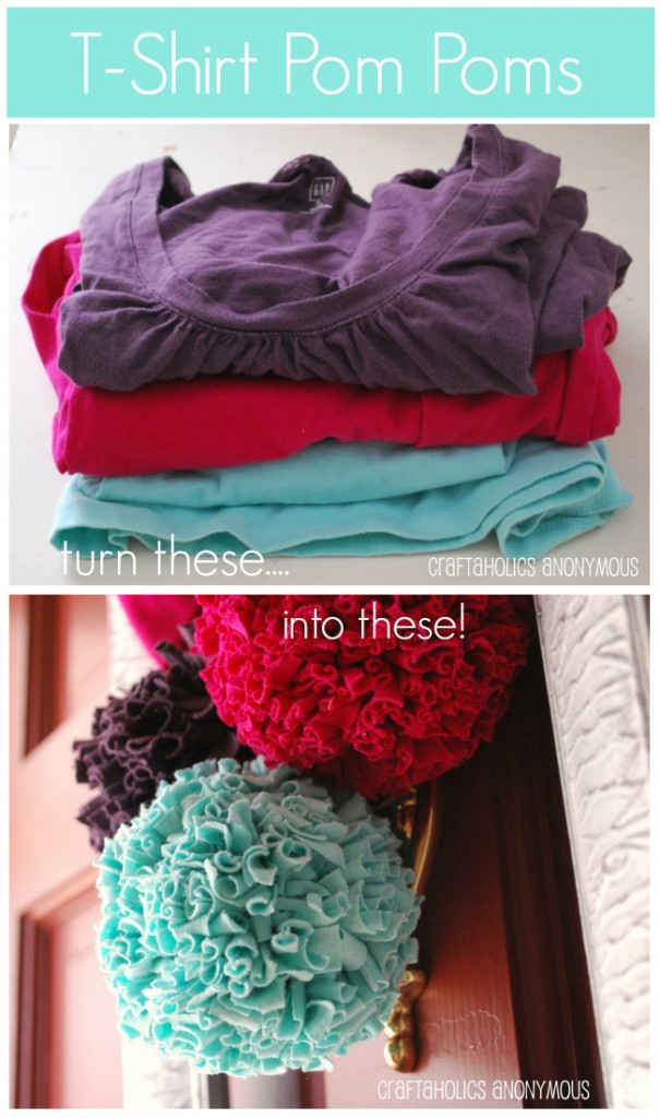 Turn old t-shirts into pretty pom poms!