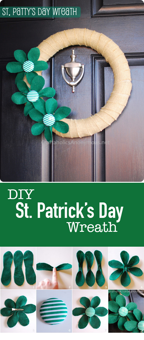 DIY St. Patricks Day Wreath with interchangeable flowers. || All you have to do is unclip the flowers and clip new ones one. Cool idea!