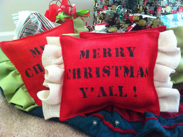 ruffled burlap Christmas pillow