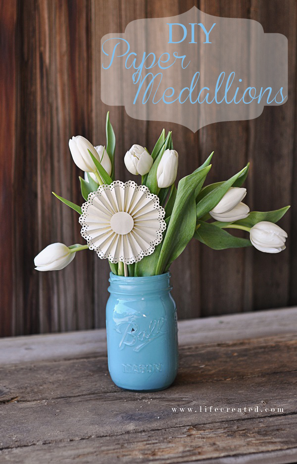Beautify a bouquet with a DIY paper medallion.