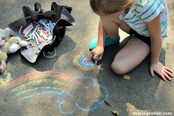 make a drawstring pouch for sidewalk chalk, small toys, or crayons