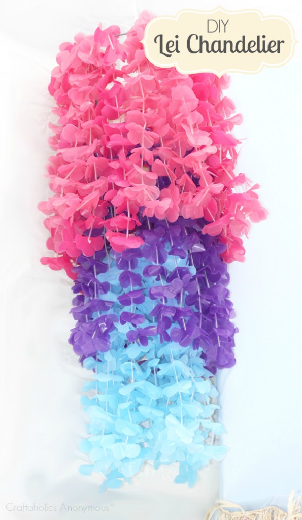 Super easy lei chandelier. Perfect for summer parties or luaus! lei chandelier