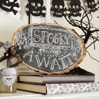 wood slice chalkboard
