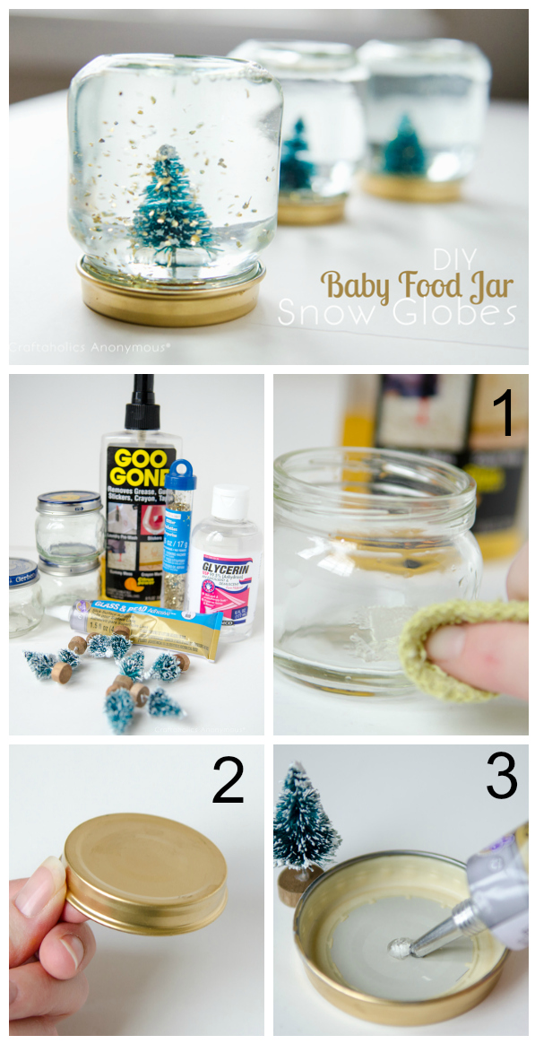 Craftaholics Anonymous Baby Food Jar Snow Globes Tutorial - How To Make A Diy Snow Globe Without Glycerin