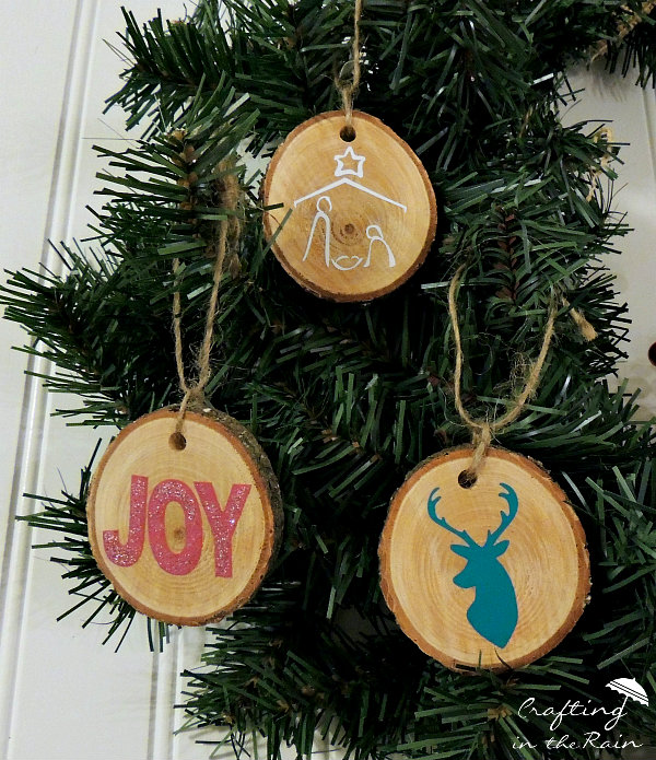 vinyl and wood slice ornaments