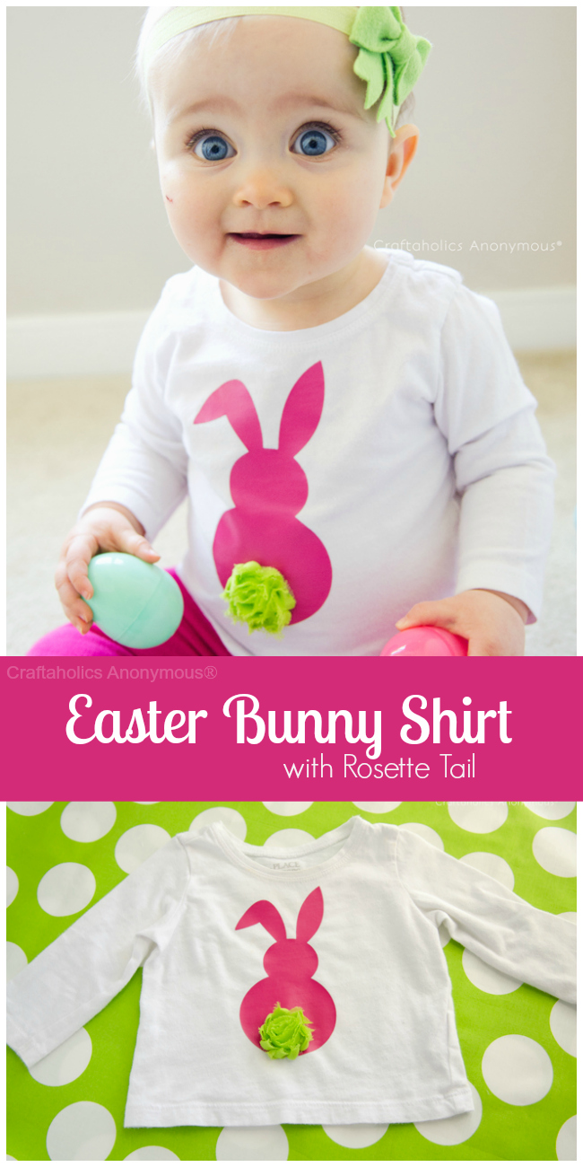 easter bunny shirt with rosette flower for a tail. Adorable!! Another way to use those shabby rosettes.
