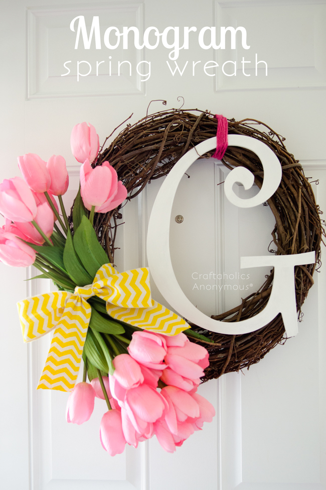Monogram Spring wreath. This is a really pretty, happy spring wreath idea!