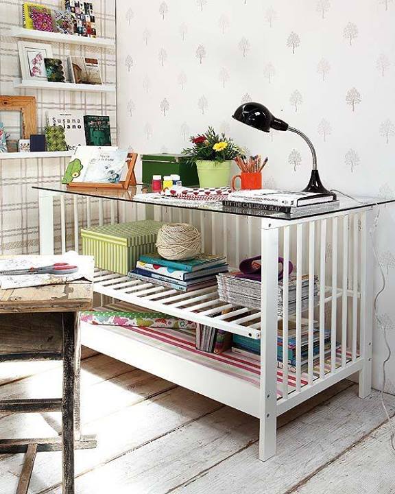 crib table - turn an old crib into a functioning table/workspace. brilliant! crib table - turn an old crib into a functioning table/workspace. brilliant!