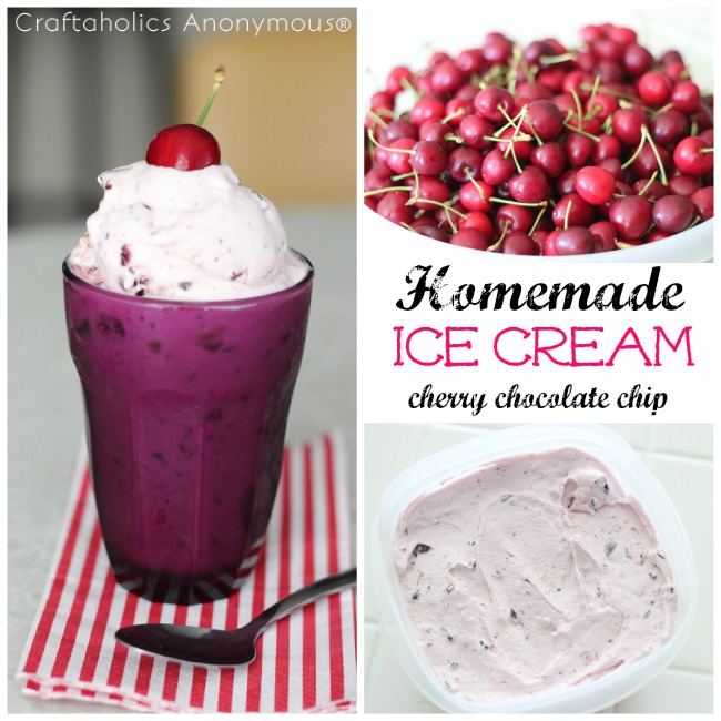 Cherry Chocolate Chip Ice Cream Recipe. This sounds divine! And you can make it without an ice cream maker.