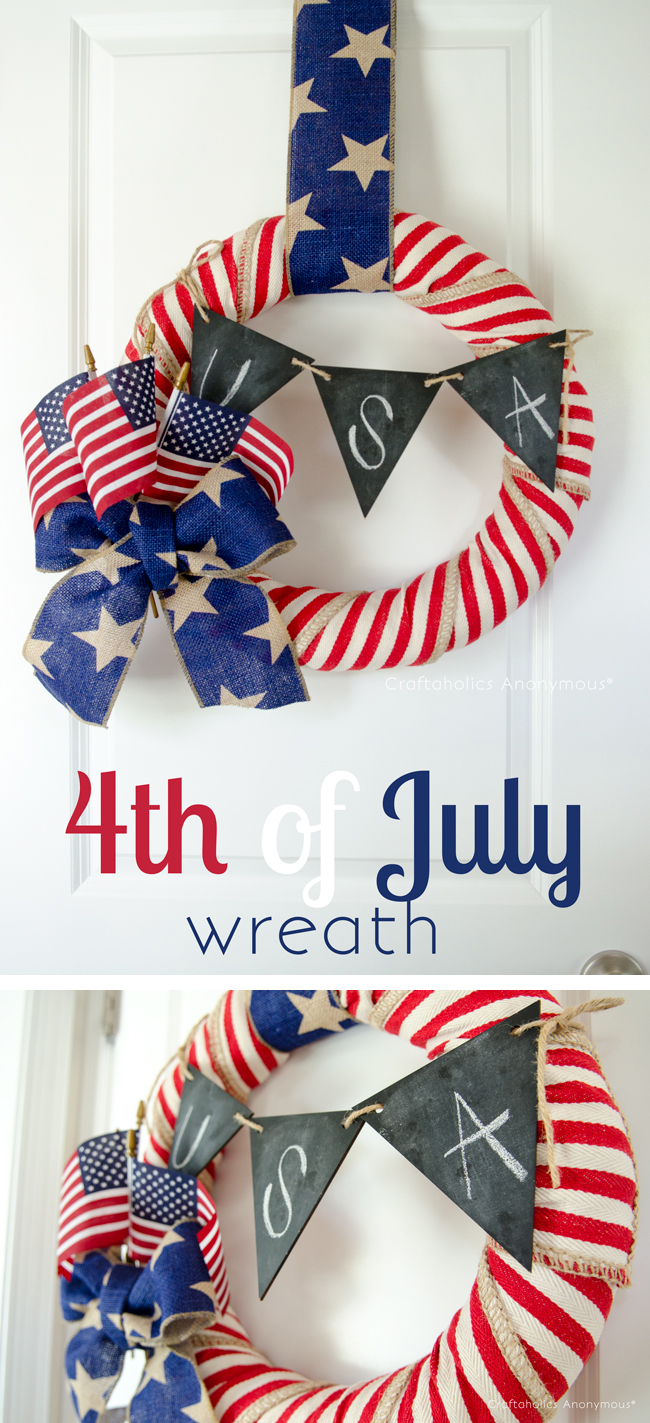 4th of July wreath with chalkboard pennant banner. Love everything about this wreath!