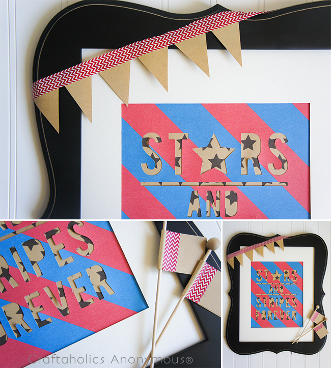 EASY Stars and  Stripes Craft on www.craftaholicsanonymous.com #fourthofjuly #silhouettecameo