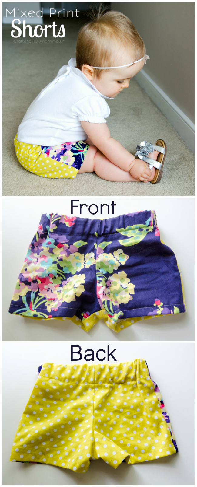 Mixed Print Shorts. These are freakin cute! And so easy to do. No pattern needed! via @CraftaholicAnon
