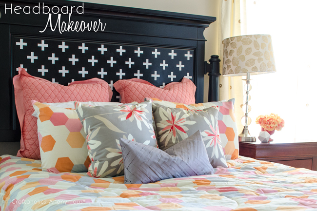 Cheap, easy way to update a headboard- simply add a vinyl design!