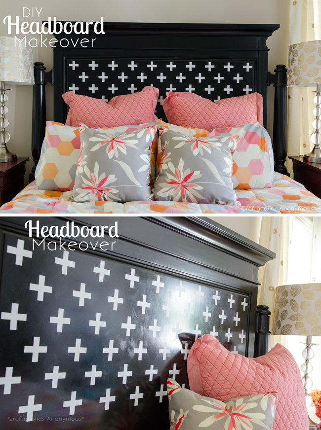 DIY Headboard makeover. love the colors she used!