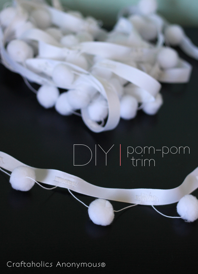 DIY Pom Pom Trim. Add pom pom trim to pillows, umbrellas, skirts and more. Cheap, easy method to make pom trim.