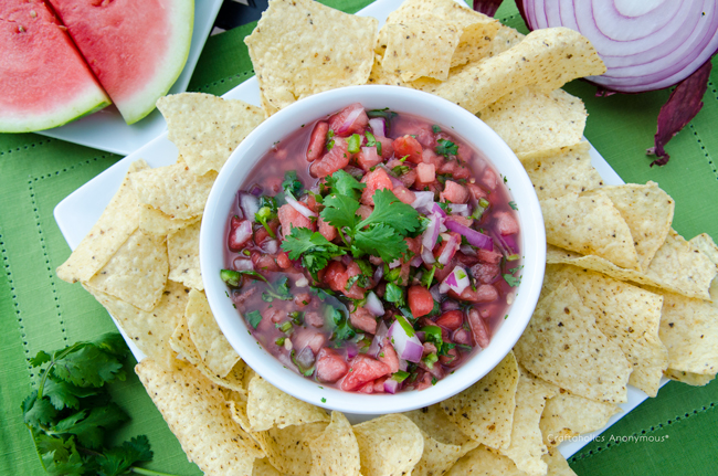 fresh watermelon salsa recipe. Simple, easy recipe using whole ingredients. Love how colorful it is!