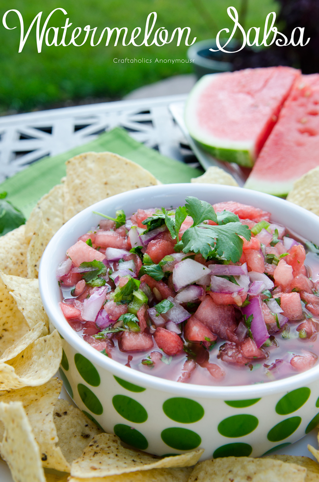 Watermelon salsa. Delicious spicy sweet summertime salsa. Great way to use up old watermelon!