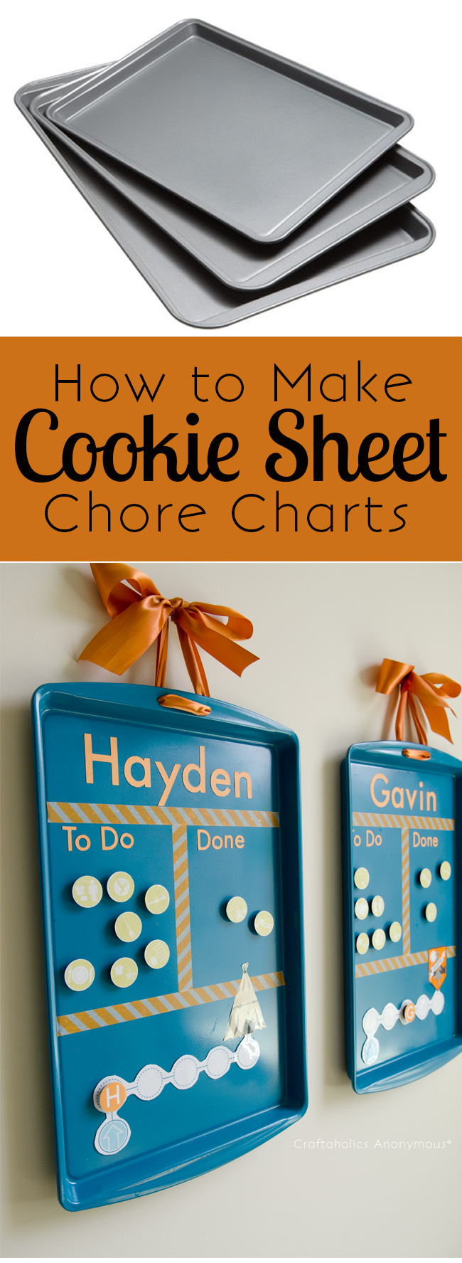 How to make Cookie Sheet Chore Charts. Cheap + easy to make. Love the magnet idea!