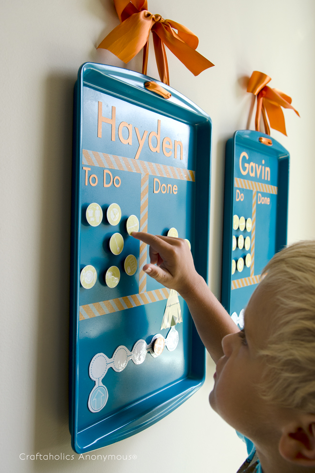 Cookie Sheet chore charts for kids. Cheap and easy to make!