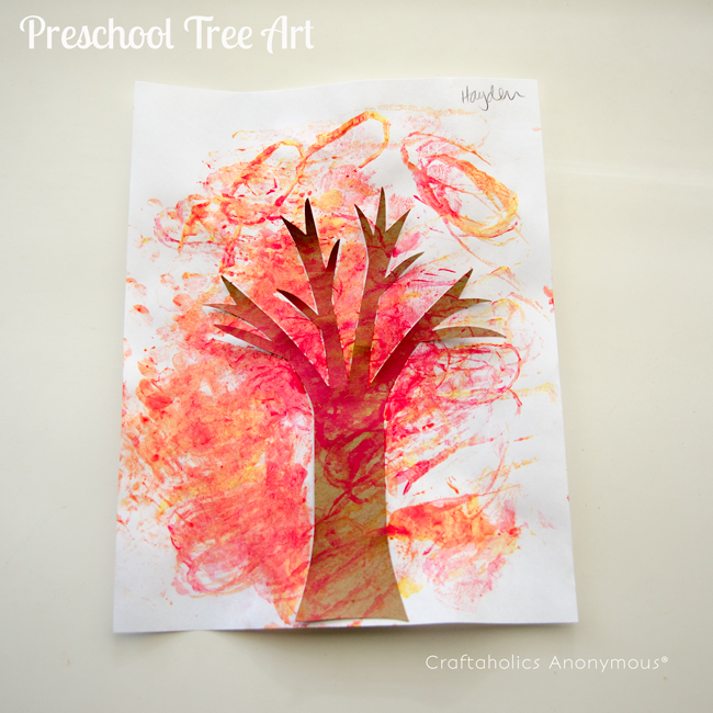 Tree art for preschool using toilet paper rolls
