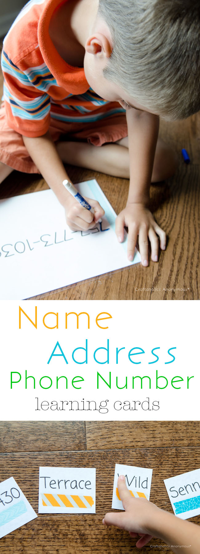 Make Kindergarten prep cards- Name, Address, Phone number to help teach Preschoolers.