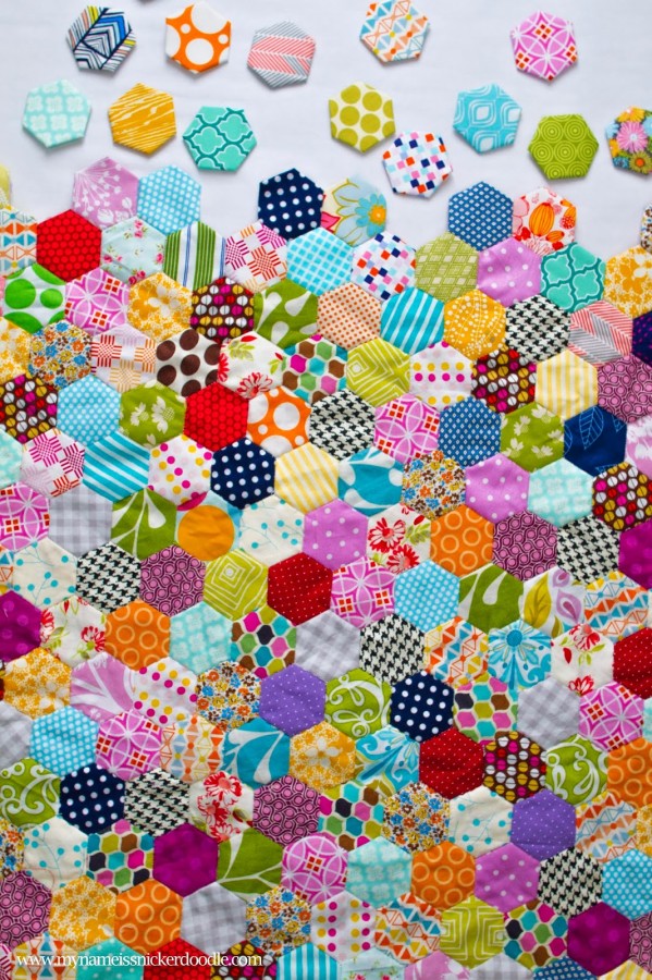 Hand sewn hexagon quilt
