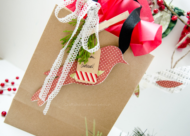 Simple Paper bird Gift Topper or handmade Christmas ornament. Add some greenery and lace for a fabulous look!