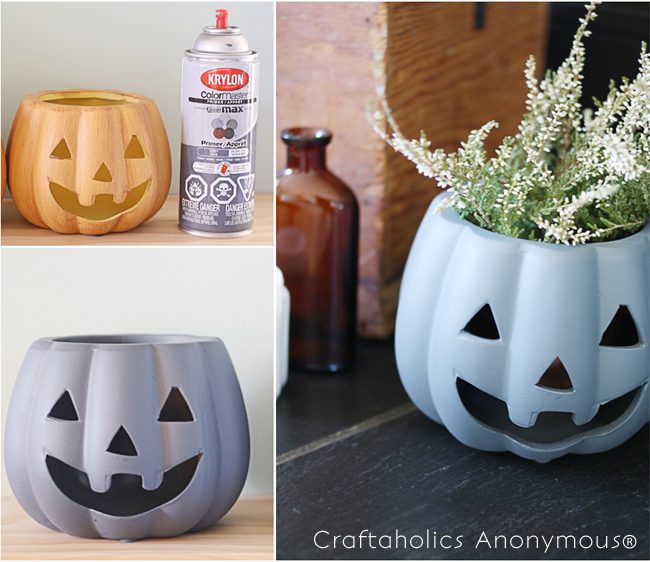 DIY Halloween Decor- turn a dollar store candle holder into a modern Jack-o-lanter planter in a matter of minutes!