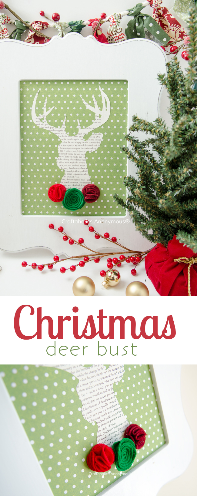 Book Page and Felt flower Christmas Deer || I'd add a red nose and make him Rudolph! Love this easy Christmas craft idea.