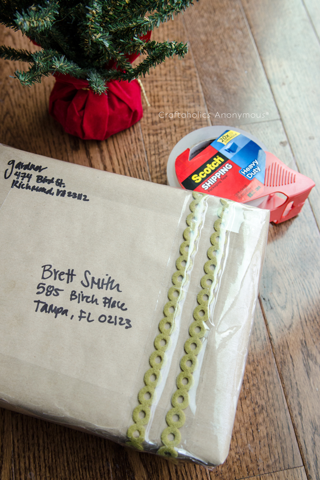 Easy holiday gift box packaging idea || put lace or trim under your tape before applying to the box.