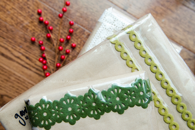 Put lace or trim under your shipping tape for a festive holiday shipping idea!