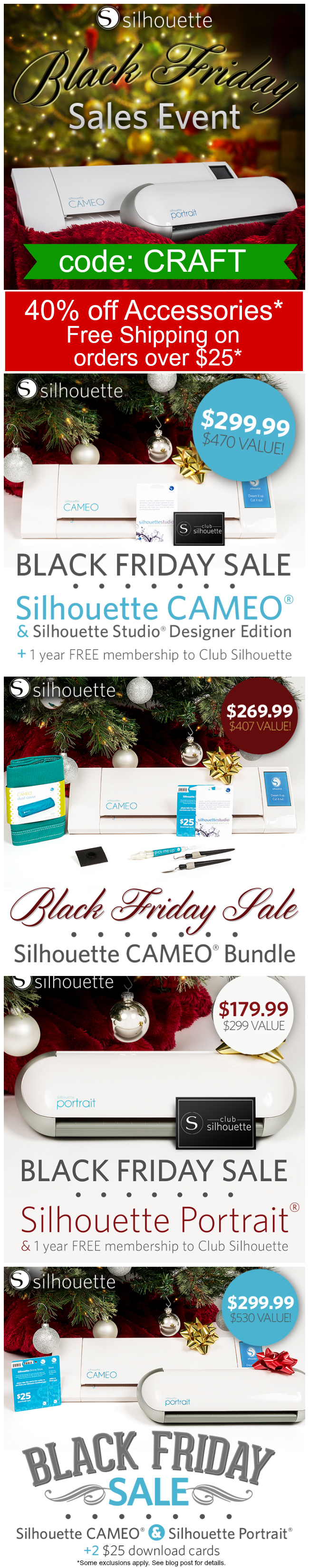 All of Silhouette Black Friday Deals all in one place. Lots of great deals!!