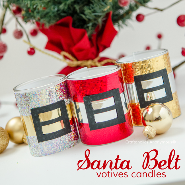 Festive Santa Belt Votive candles holders. These make handmade Christmas gifts or party favors!