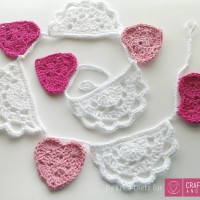 Crochet Valentine's Day Bunting with Hearts and Doilies