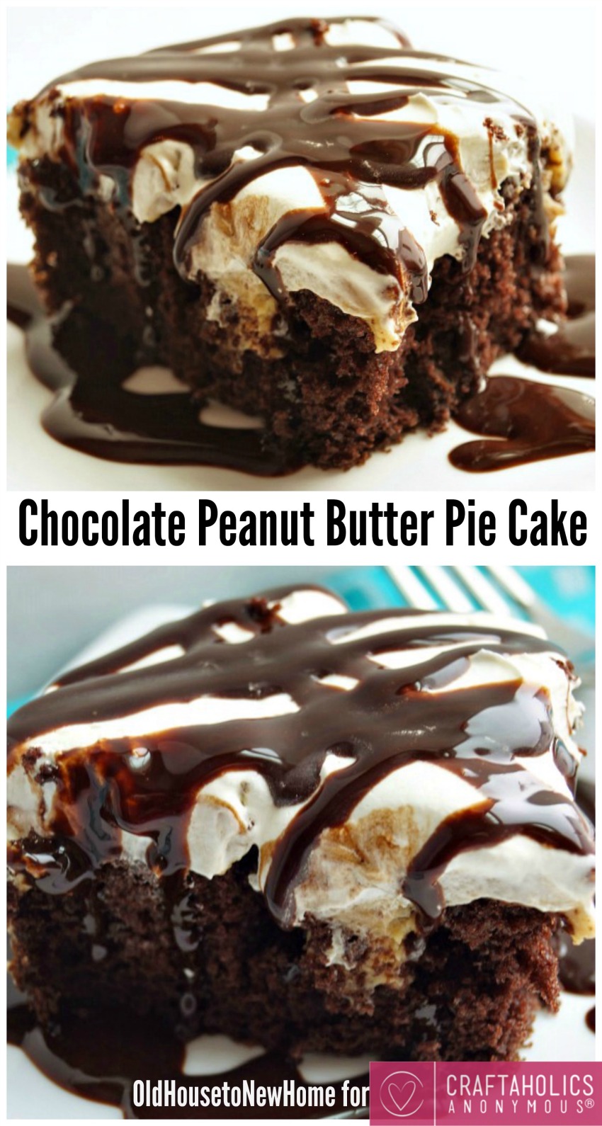 Chocolate Peanut Butter Pie Cake Recipe || The most AMAZING Chocolate Peanut butter dessert eVeR!! Rich Chocolate cake on the bottom with thick, salty, creamy peanut button top. To die for!