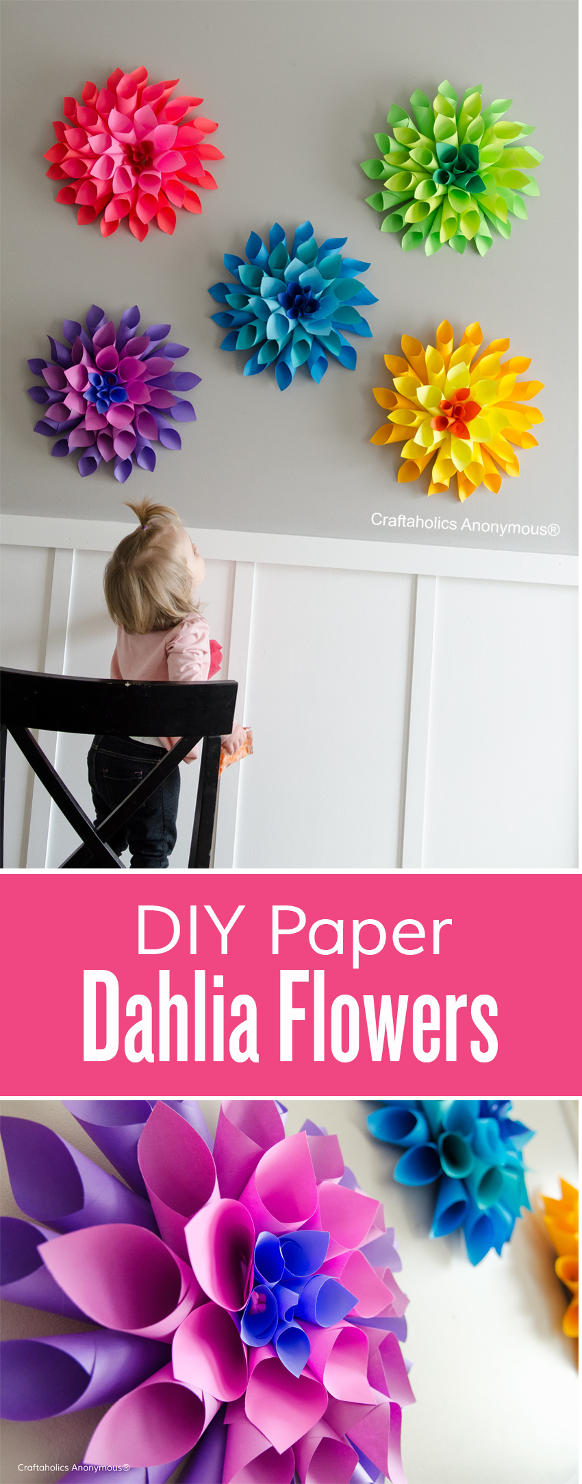 Learn how to make Paper Dahlia flowers || Love the rainbow of colors! Perfect for Spring or Easter.
