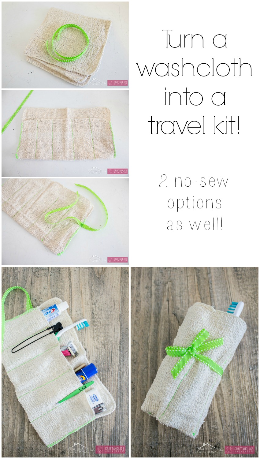 Turn a washcloth into a travel kit! A simple sewing project at Craftaholics Anonymous®