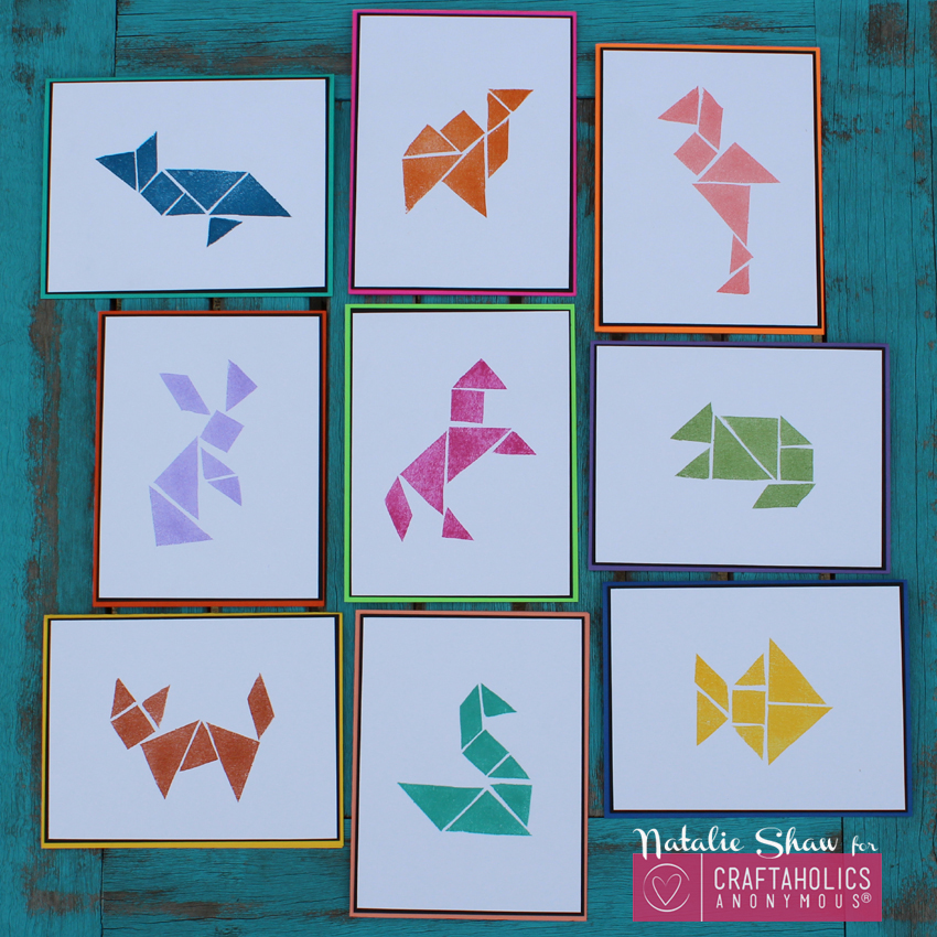 DIY tangrams Art stamps used to make geometric cards 