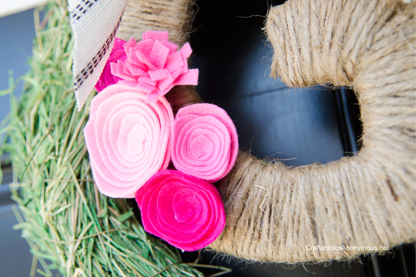 felt flowers on monogram wreath