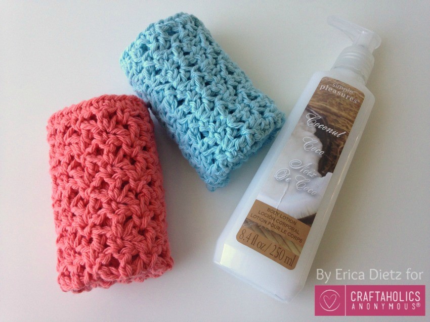 crochet washcloths and lotion