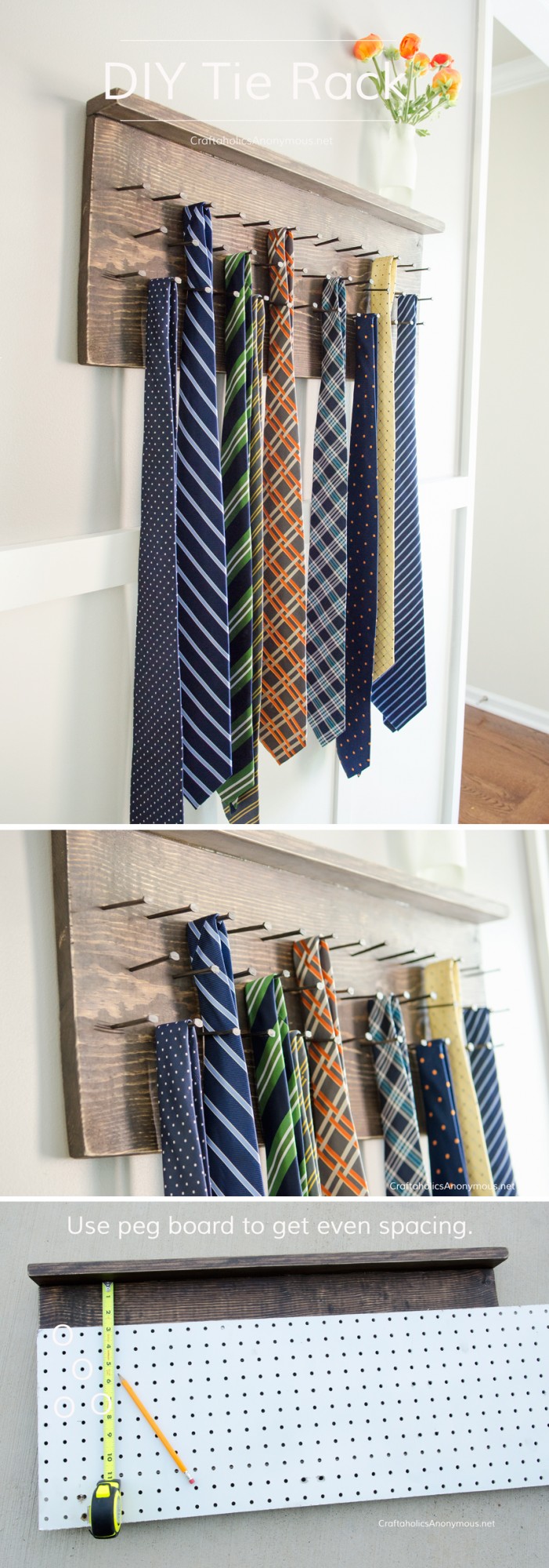 Rustic Wood Tie Rack DIY tutorial || Would make an awesome Father's Day gift idea!