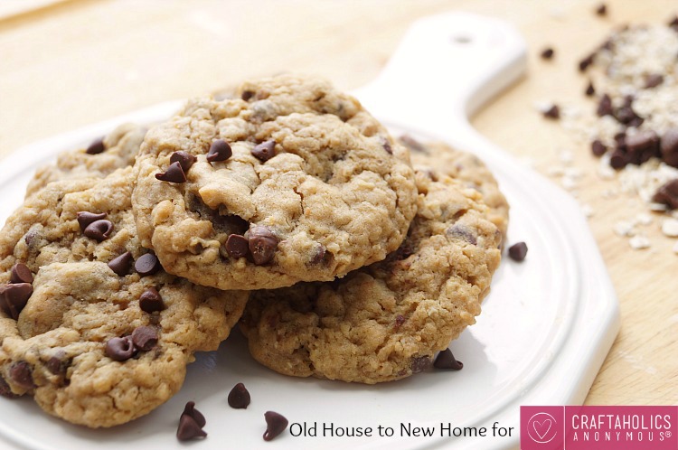 Easy Soft and Chewy Peanut Butter Oatmeal Chocolate Chip Cookies. No mixer required!