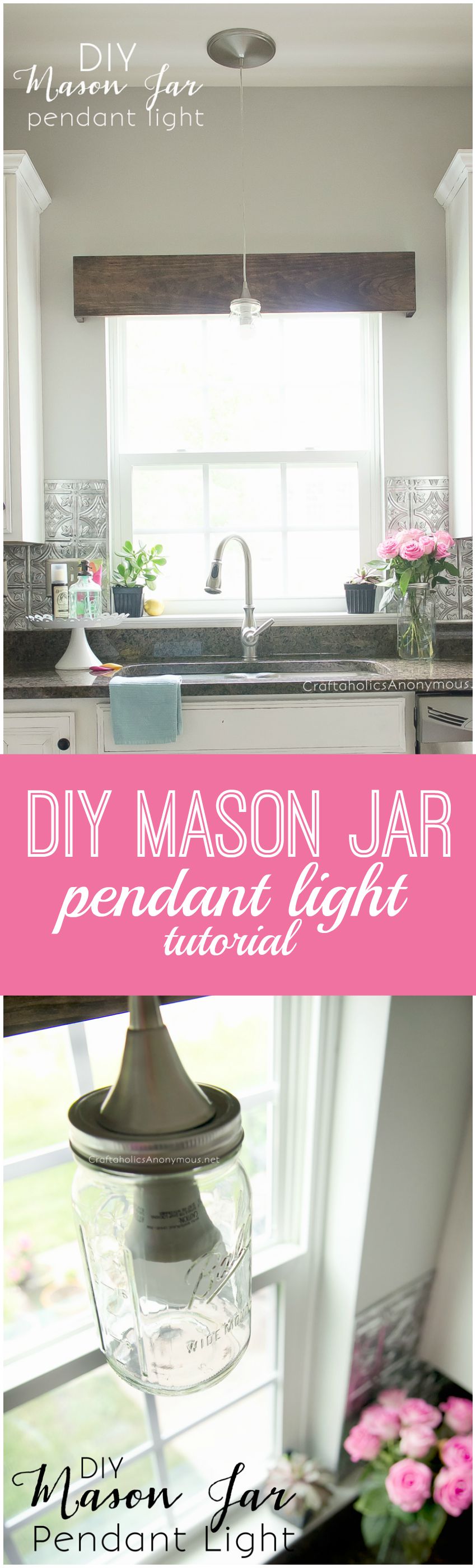 DIY mason jar pendant light tutorial || Quick easy way to turn a recessed light into a Mason Jar pendant in 20 mins! Costs about 20 dollars.